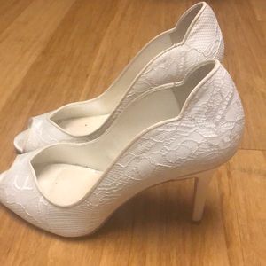 Ivory lace peep toe wedding heels